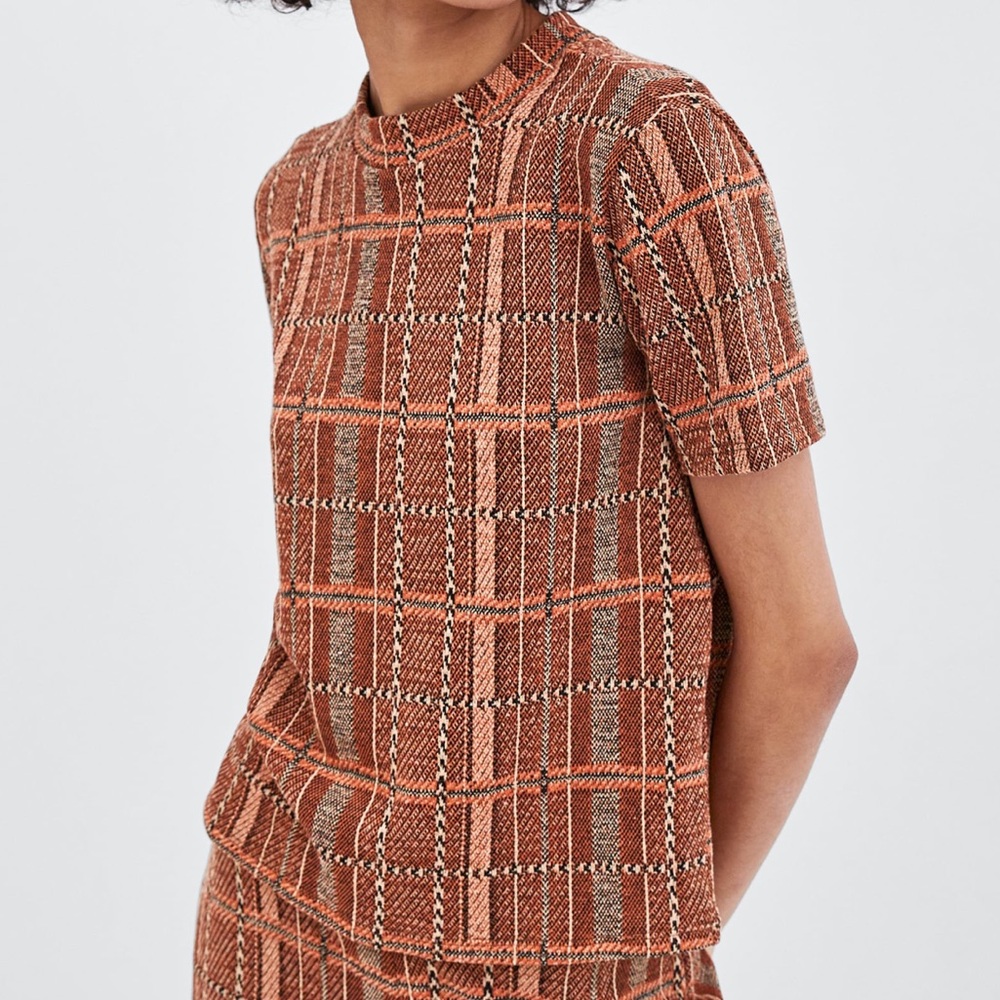 New! Zara Jaquard Mock Neck Top | Size Large